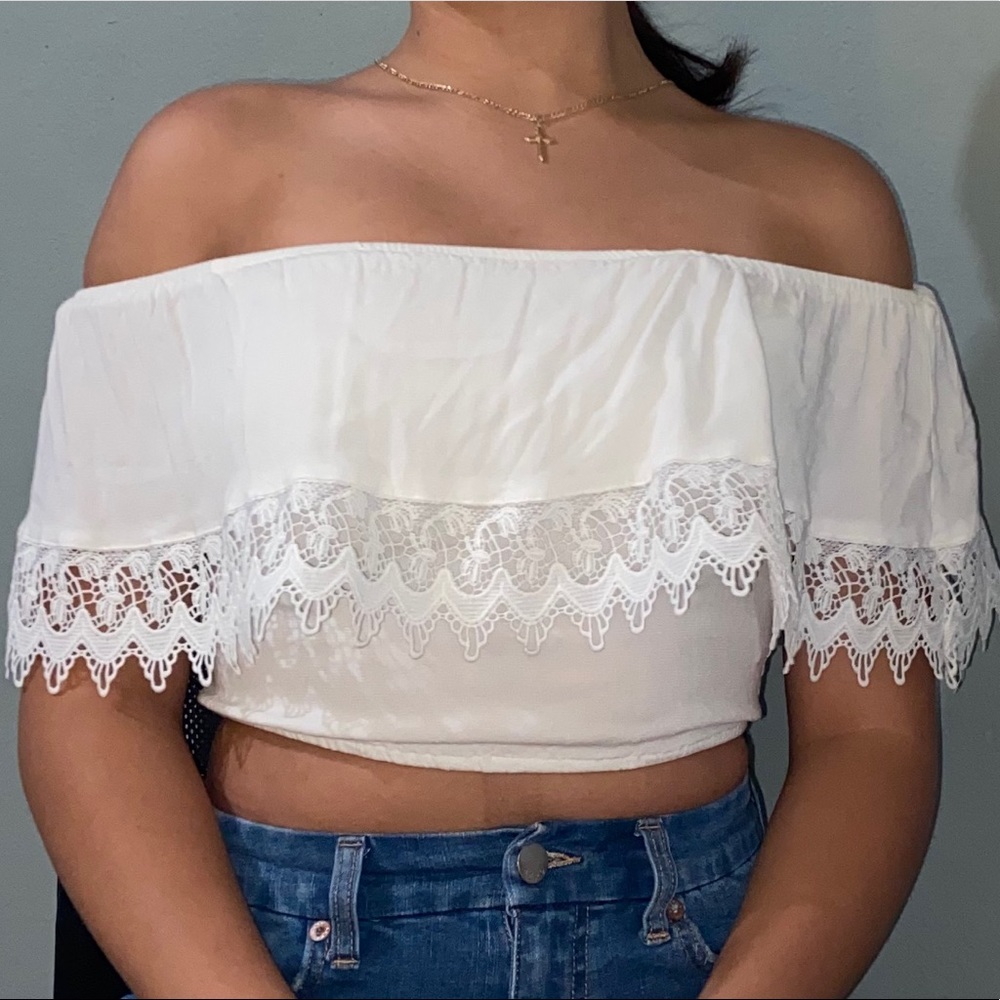 White Off-Shoulder Crop Top
